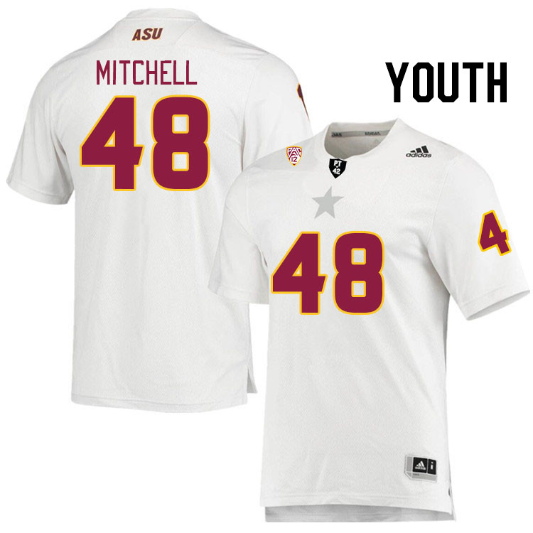 Youth #48 Juwan Mitchell Arizona State Sun Devils College Football Jerseys Stitched Sale-White - Click Image to Close